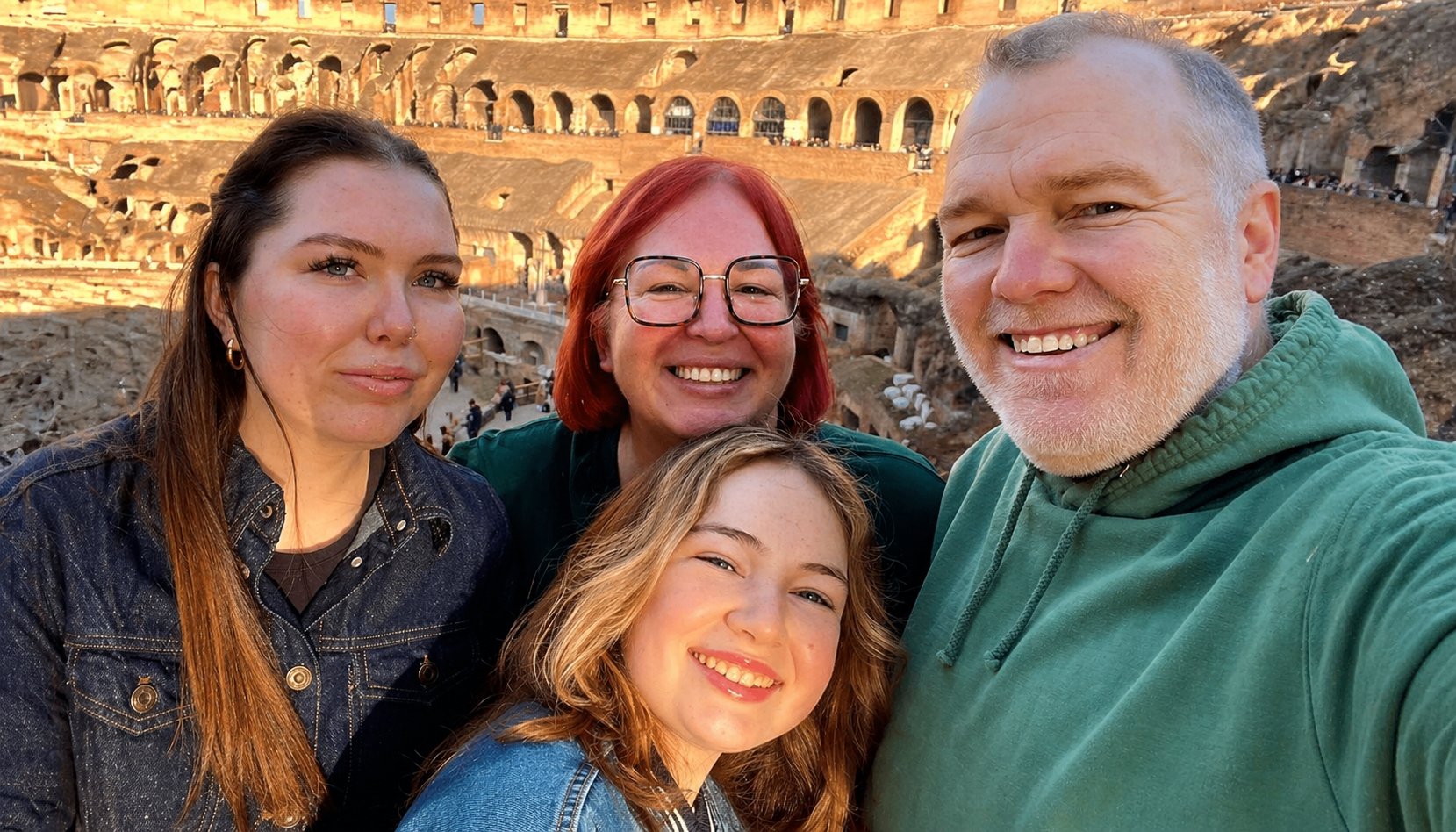 Nick and family inside the Colosseum in Rome